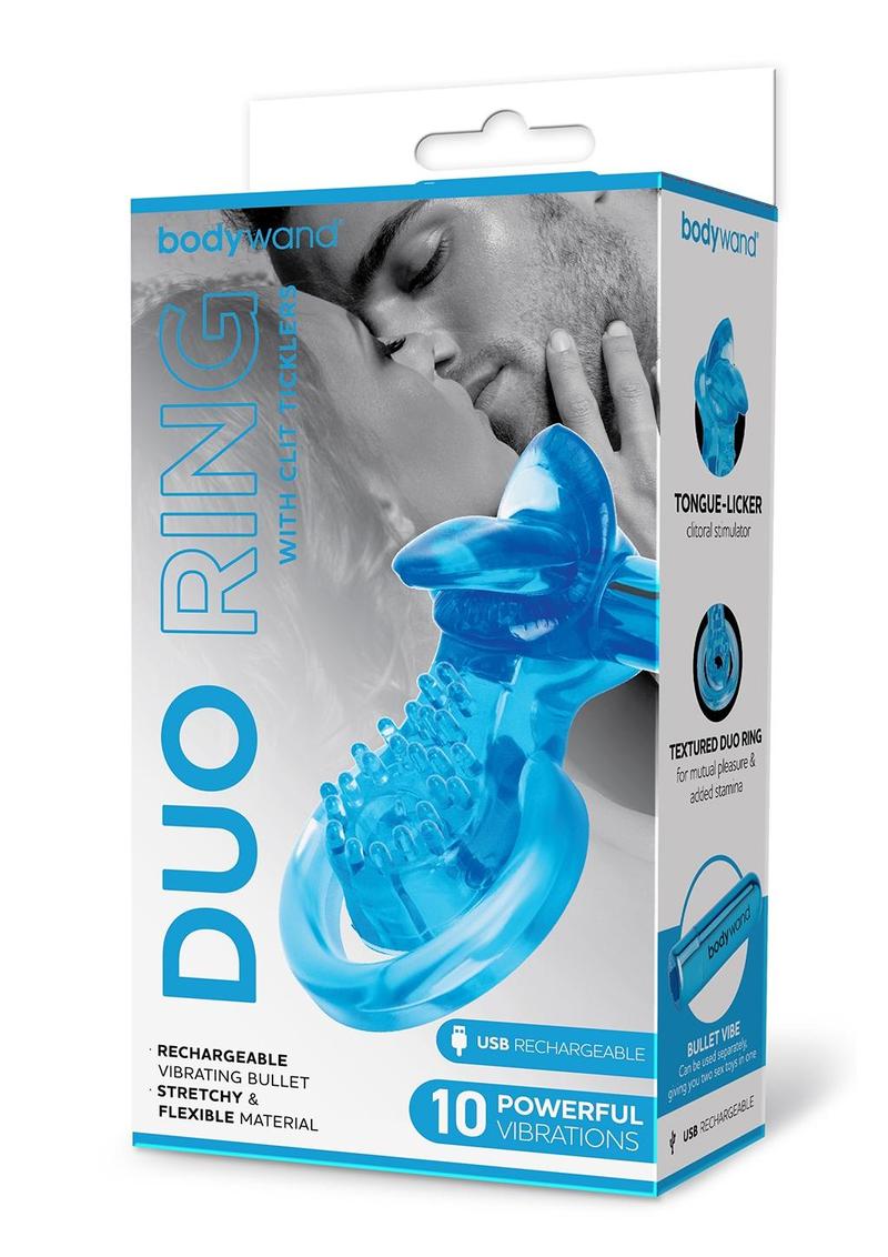 Bodywand Rechargeable Duo Ring W/ Clit Tickler - Blue