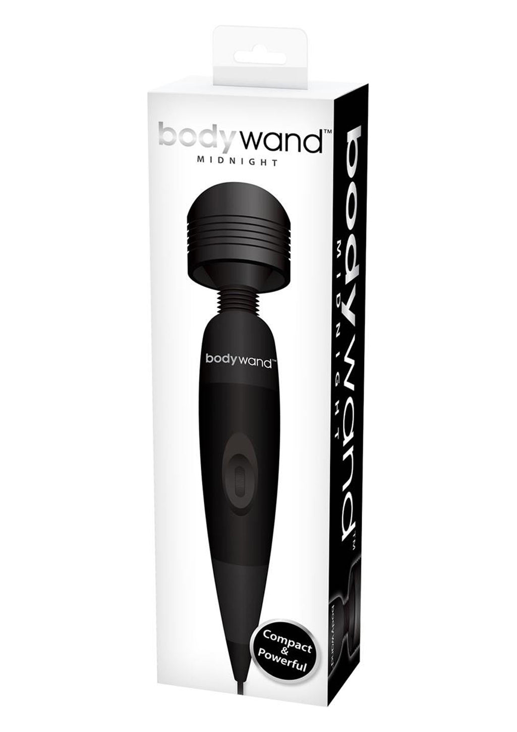 hand holding Bodywand Midnight Plug-In Wand box